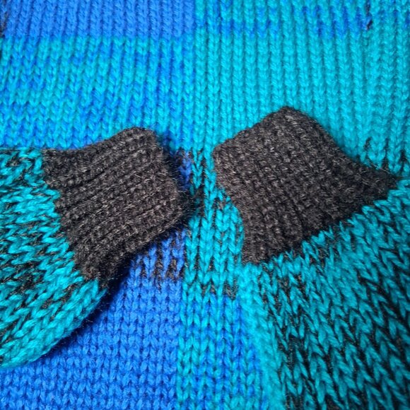 Vintage Extra Touch Hand Knit Sweater Women Size 40 Blue Black Plaid Striped - Picture 10 of 14